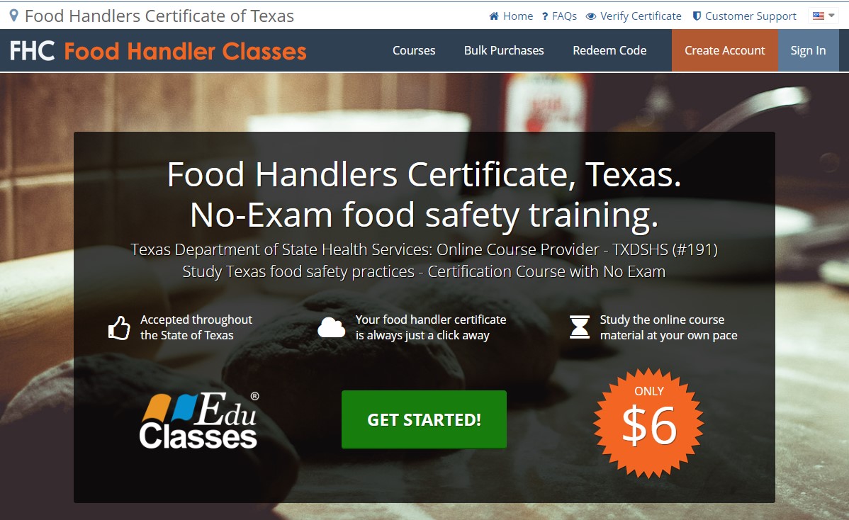 Dallas Texas Food Handlers Certificate - No EXAM